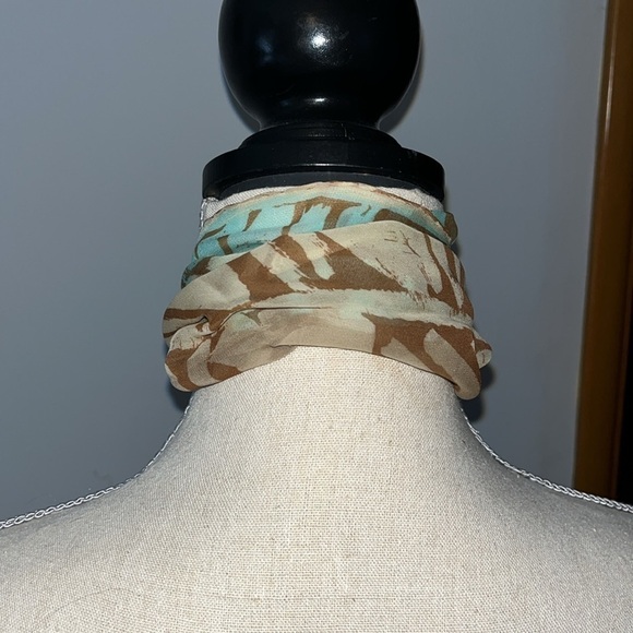 Made in Japan Vintage Scarf Teal and Brown and Cream.  Hand rolled silk - Picture 4 of 5